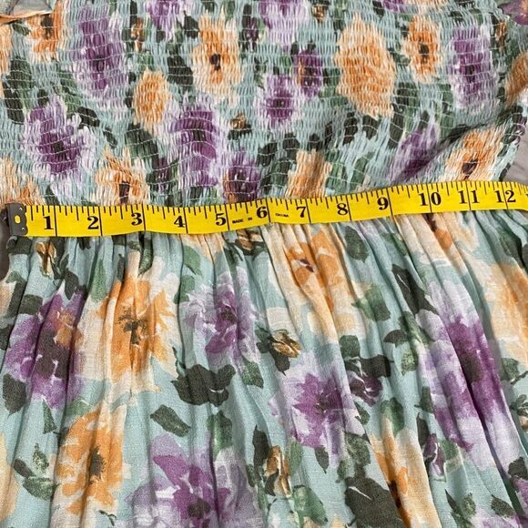 Anthropologie By the River Green Floral Smocked Flutter Sleeve Maxi Dress Size M - Picture 10 of 12
